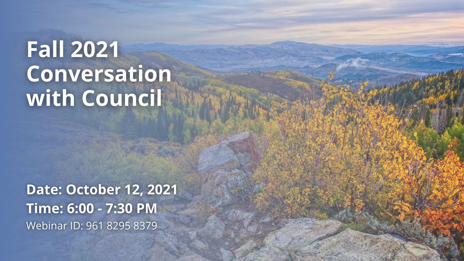 Conversation with Council graphic of fall mountain scenery